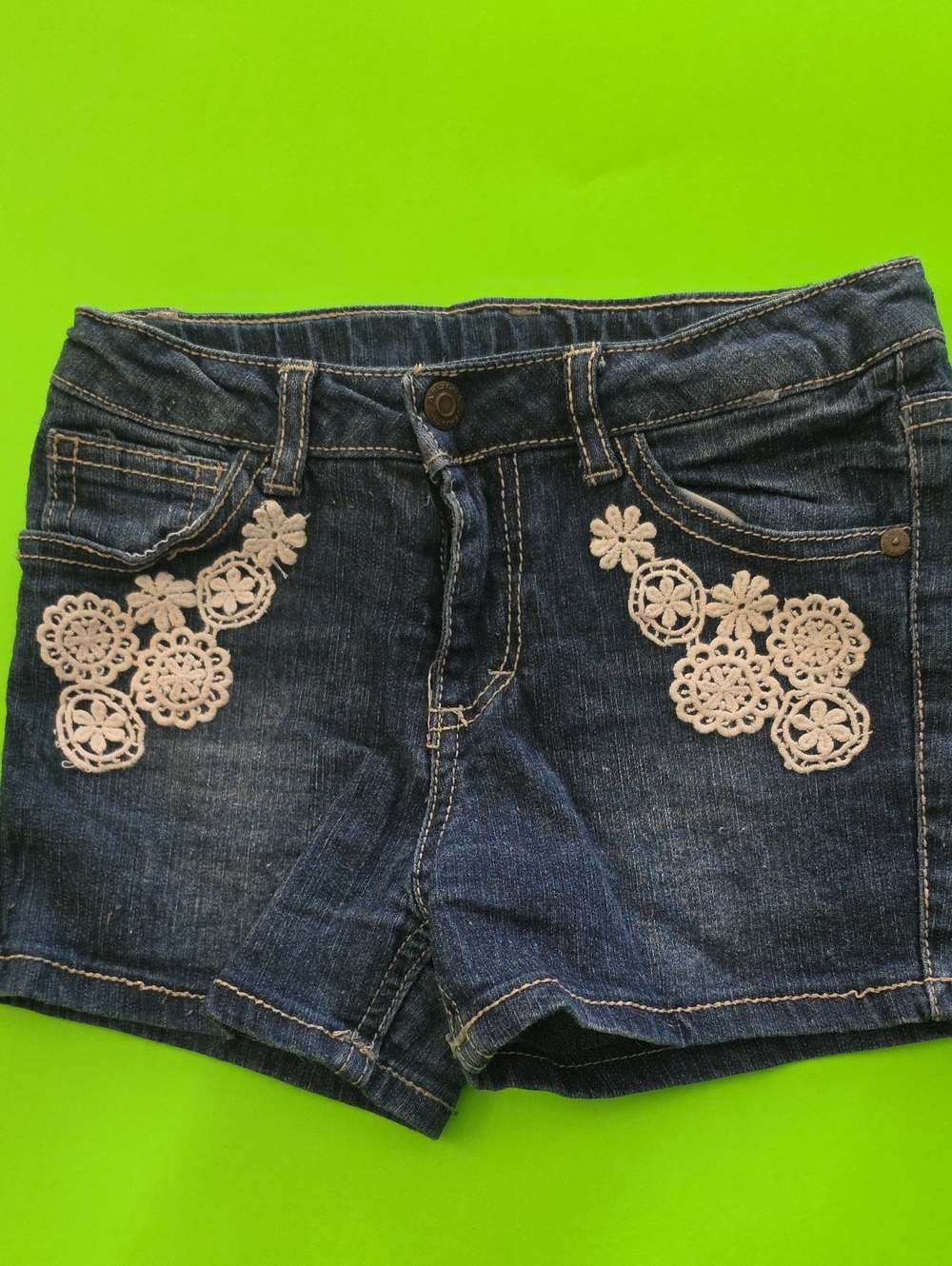 Arizona Jean Company Dark Blue Denim Shorts with Cream Floral Appliqué